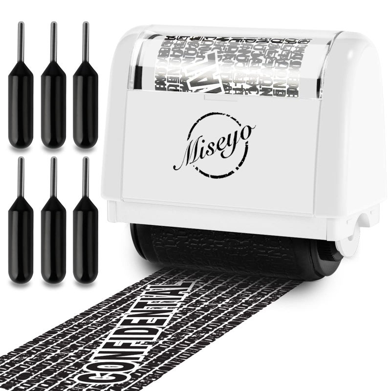 Miseyo Identity Theft Protection Roller Stamp Set - White (6 Refill Ink Incleded) - Image 1